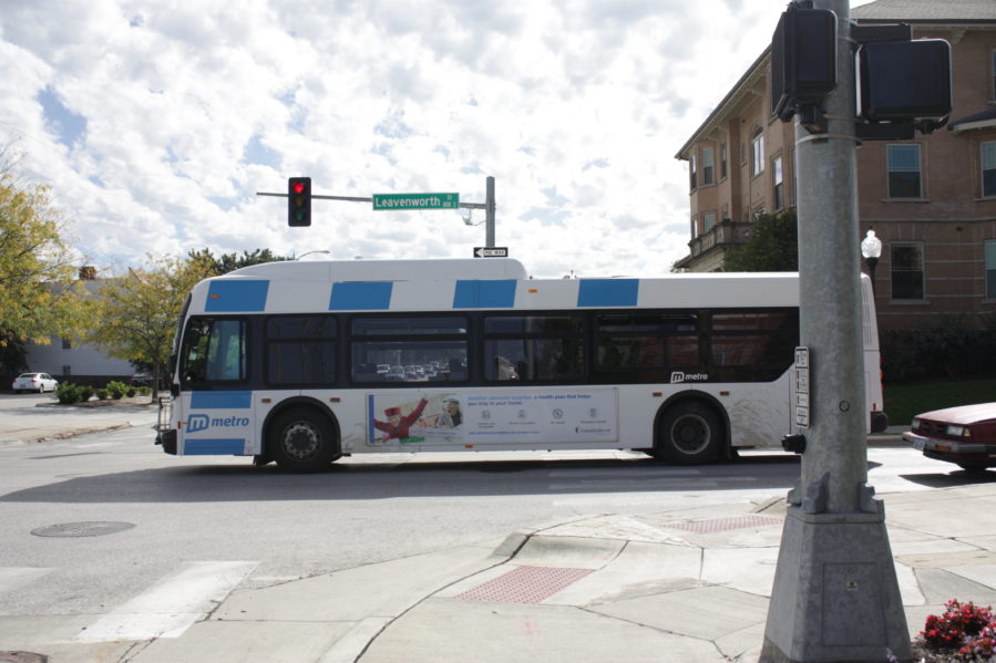 Metro bus driving in Omaha