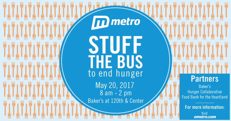 Stuff the Bus to end hunger on May 20, 2017 from 8 a.m. to 2 p.m. at Bakers on 120th & Center.