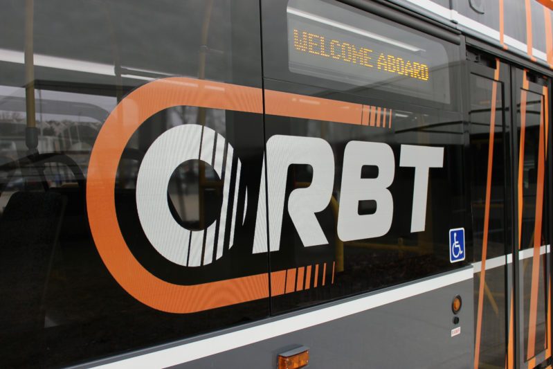 ORBT bus with Welcome Aboard message display