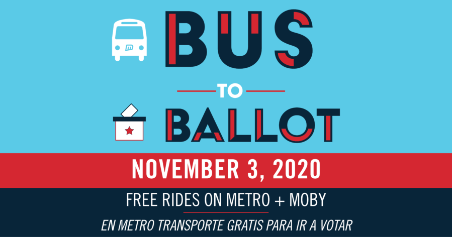 Metro is offering free rides on Metro and MOBY on November 3rd, 2020 for Election Day.