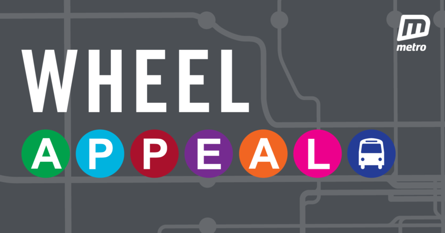 A gray rectangle graphic with lighter gray route lines and nodes as the background In white text: Wheel Appeal