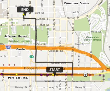 Map showing the route of the AM Route 94 Express