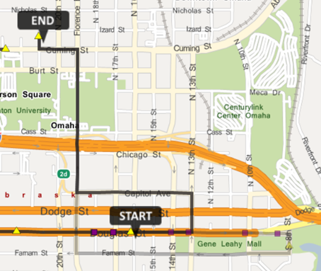 Map showing the route of the AM Route 97 Express