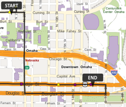 Map showing the route of the PM Route 97 Express